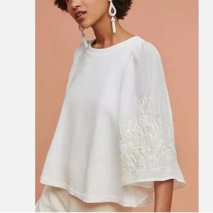 ERI + ALI Women's Ivory Embroidered Poncho Pullover Style Blouse
